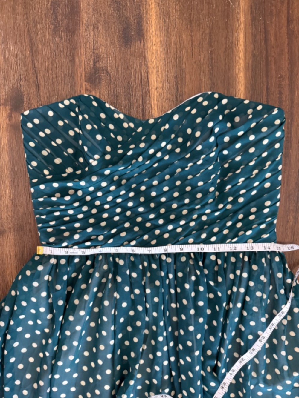 Unique Vintage Teal Polka Dot Strapless Fit Flare Dress Rockabilly L - Picture 8 of 11